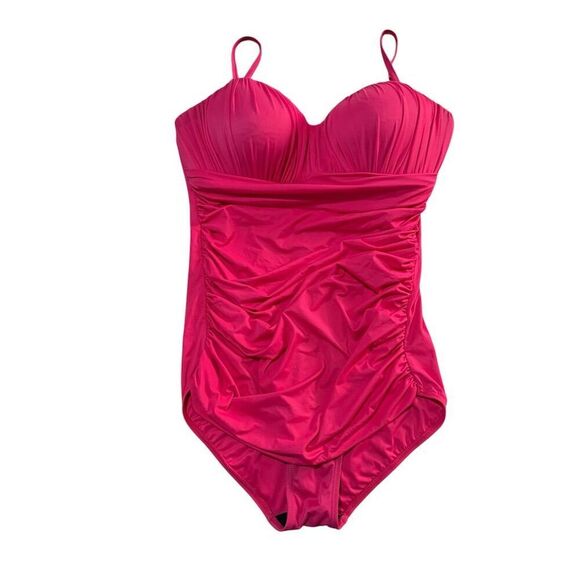Fit 4 U Fit to Lift Women's Size 14 Pink Ruched One-Piece Swimsuit - Picture 1 of 9
